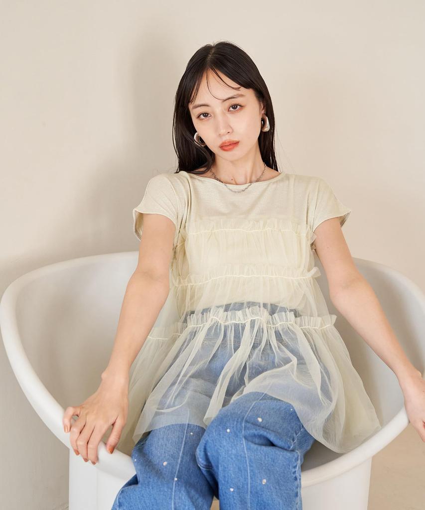 Топ из тюля комбинированный с ламе желтый размер F женский пуловер, BVM14200, (80),