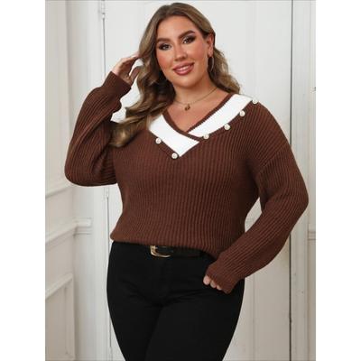 Женский свитер большого размера с V-образным вырезом, расшитый бисером, на осень и зиму