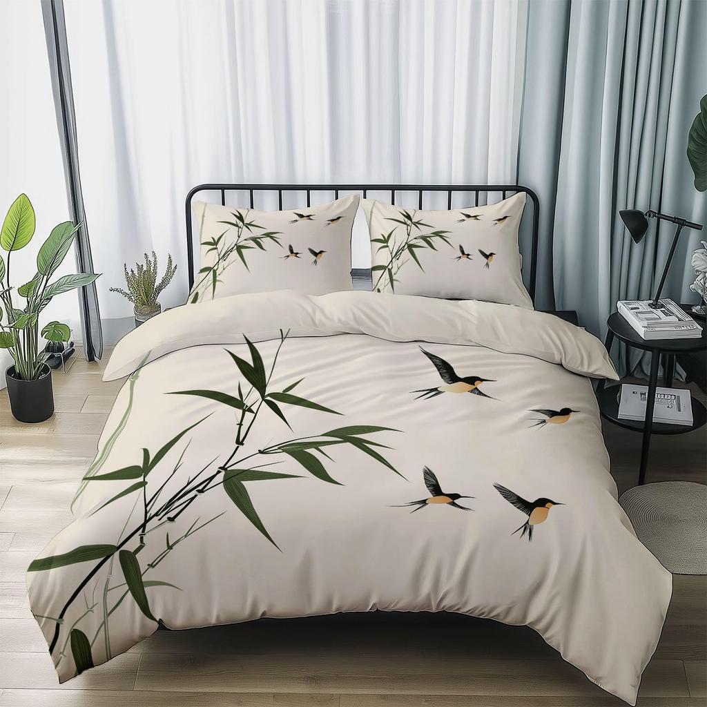 Наборы Пододеяльников с Рисунком Бамбуковых Листьев для Детей и Подростков, Легкие Покрывала на Одеяло, Декор Спальни, 2 Наволочки, 1 Пододеяльник, Без Одеяла