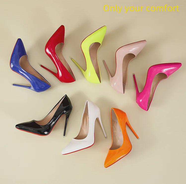 Весна 2021 г. Туфли на высоком каблуке-шпильке из лакированной кожи с острым носком, женские большие размеры 40-43