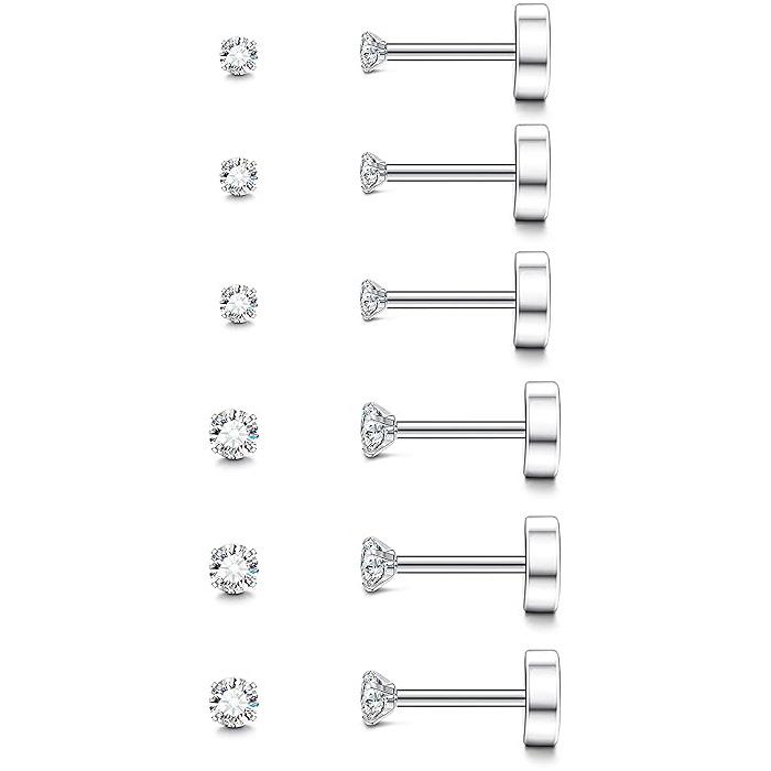 Kolip Hypoallergenic Stud Earrings for Women Men, Cubic Zirconia Surgical Steel Earrings Set