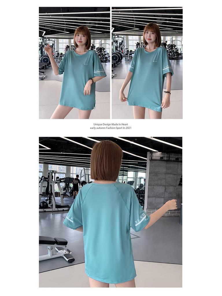 Женская футболка для йоги Plus Size Quick-Dry Yoga T-Shirt - свободный летний топ для фитнеса