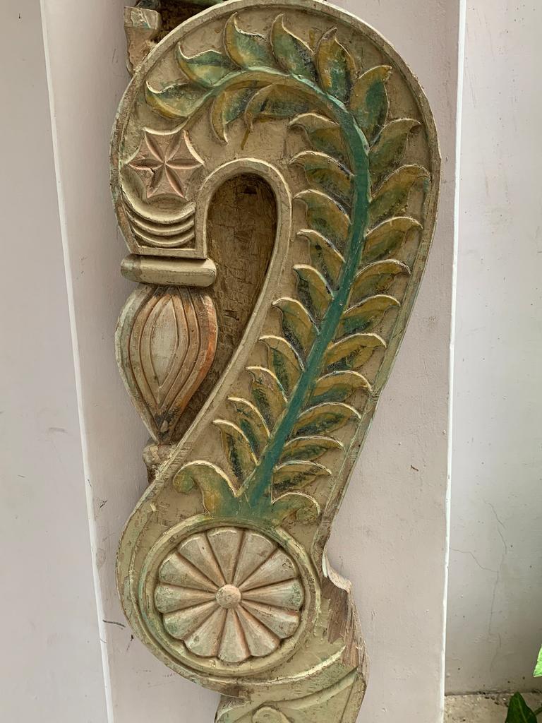 Rustic Carved Wood Wall Plaque: Antique Indian Architectural Panel