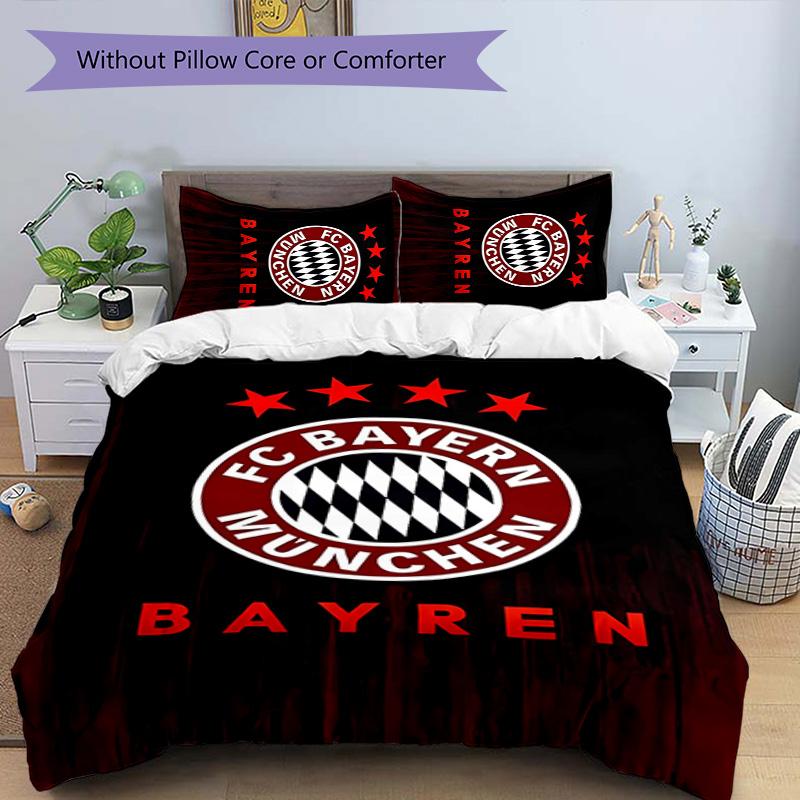 3 stk. FC Bayern München logo mønster sengetøjssæt dynebetrækssæt inkluderer dynebetræk & pudebetræk, perfekt helårig soveværelsesdekoration & gave