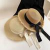 Summer Sun Protection and Sun Hat for Women with Bow Tassel Flat Top Hat Versatile Large Brim UV Protection Hat