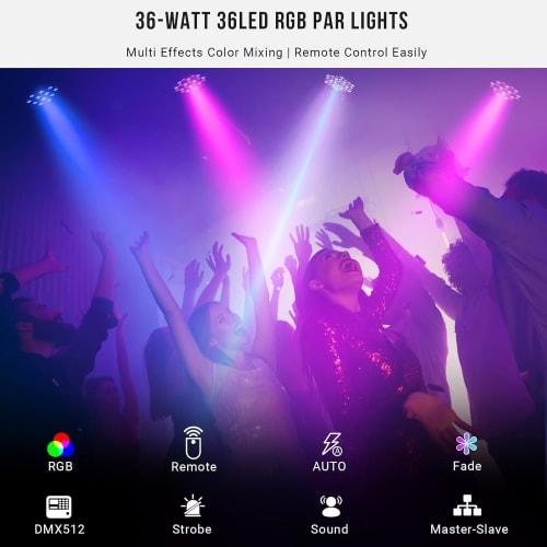36 светодиодных 3-в-1 RGB сценических светильников с пультом дистанционного управления, заливающий свет, светодиодный прожектор PAR, диско-свет, DMX512, высокая яркость, многоцветное изменение, активация звуком