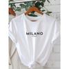 Футболка с принтом Milano, Повседневный топ с круглым вырезом и коротким рукавом для весны и лета, Женская одежда