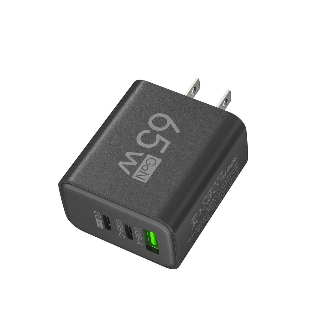 65W GaN Charger USB PD Type-C Fast Charging 3-Port Phone Adapter QC3.0 Compatible with IPhone 15 Pro Max Samsung Galaxy