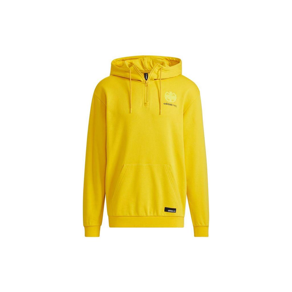 adidas Neo Men's Half-Zip Logo Print Hoodie Yellow H52969