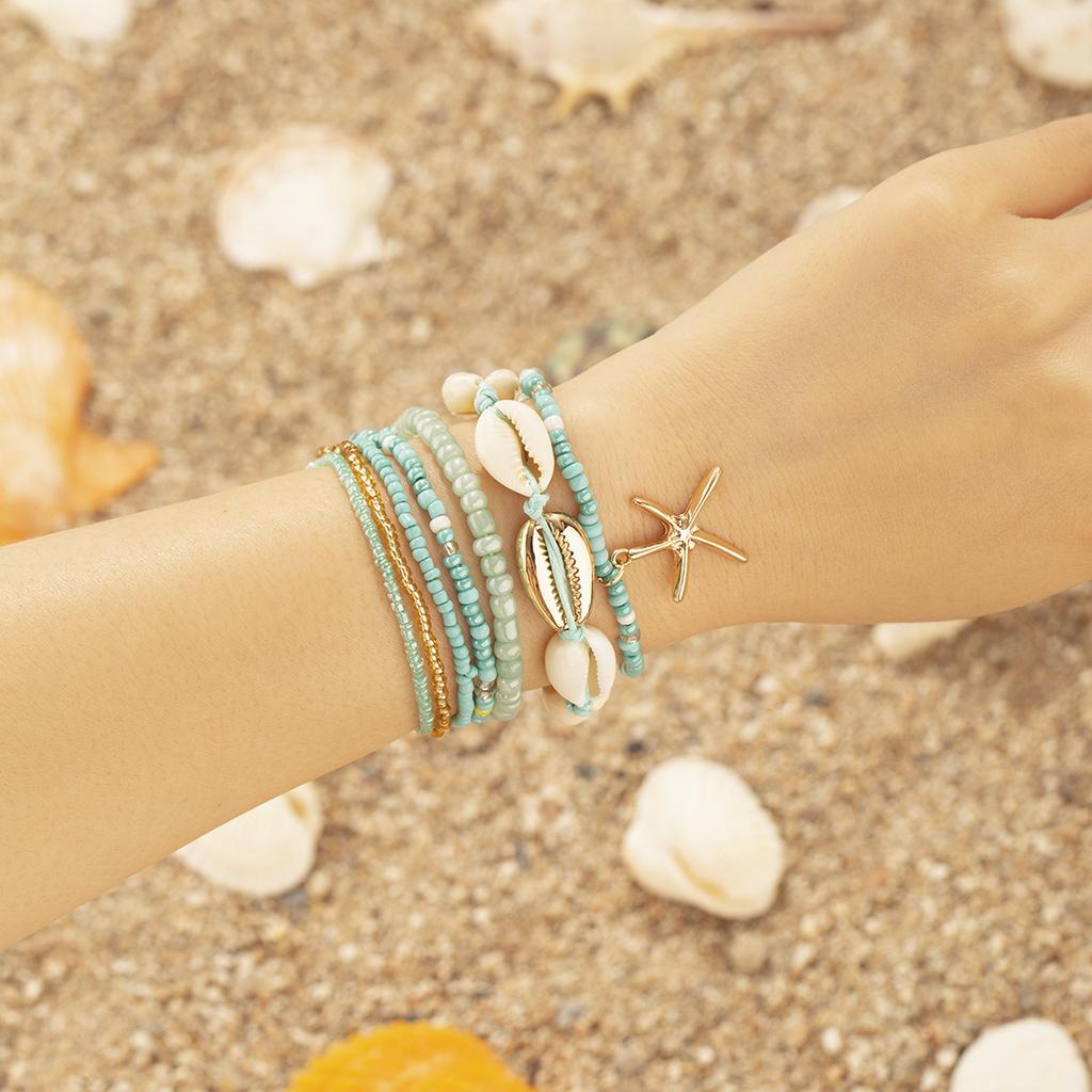 Bohemian Beads Starfish Pendant Bracelet Summer Beach Sea Shell Multilayer Jewelry Accessories