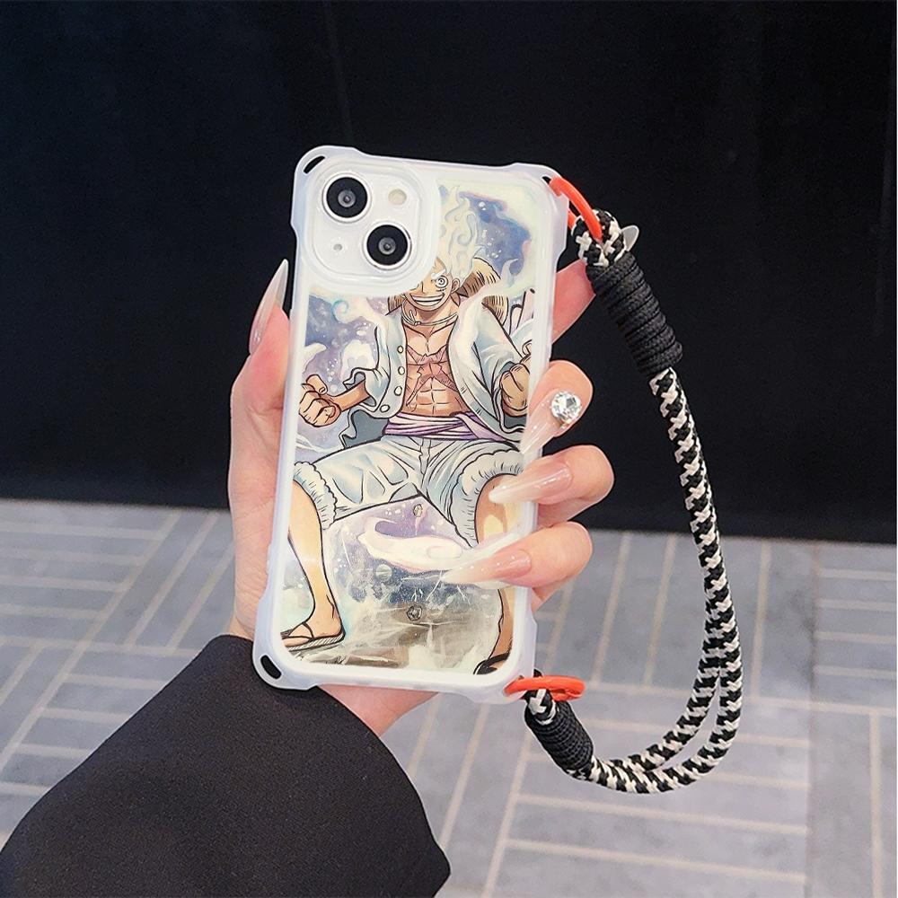 Мягкие чехлы для телефонов Ae92 One Piece Luffy Gear 5 для iPhone 16 15 14 13 12 11 Pro Max 7 8 Plus XR XS с ремешком на запястье, защитным шнурком для углов, задняя крышка