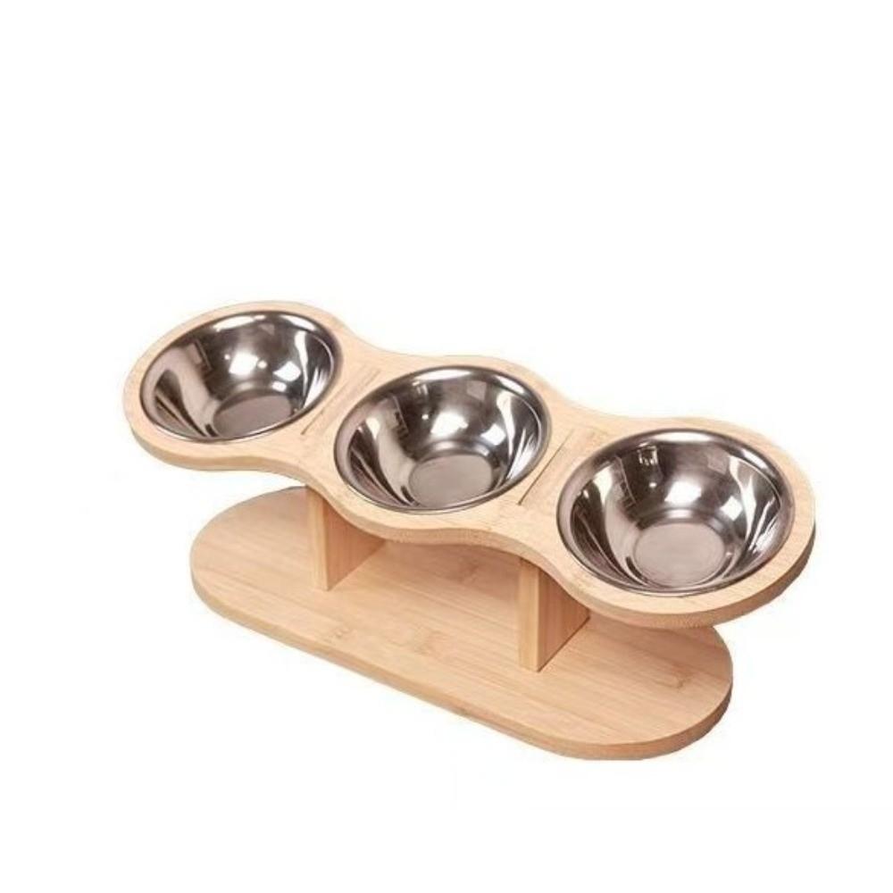 3 Bowls Elevated Pet Feeder Bowl Detachable Wood Stand Feeder Indoor Use