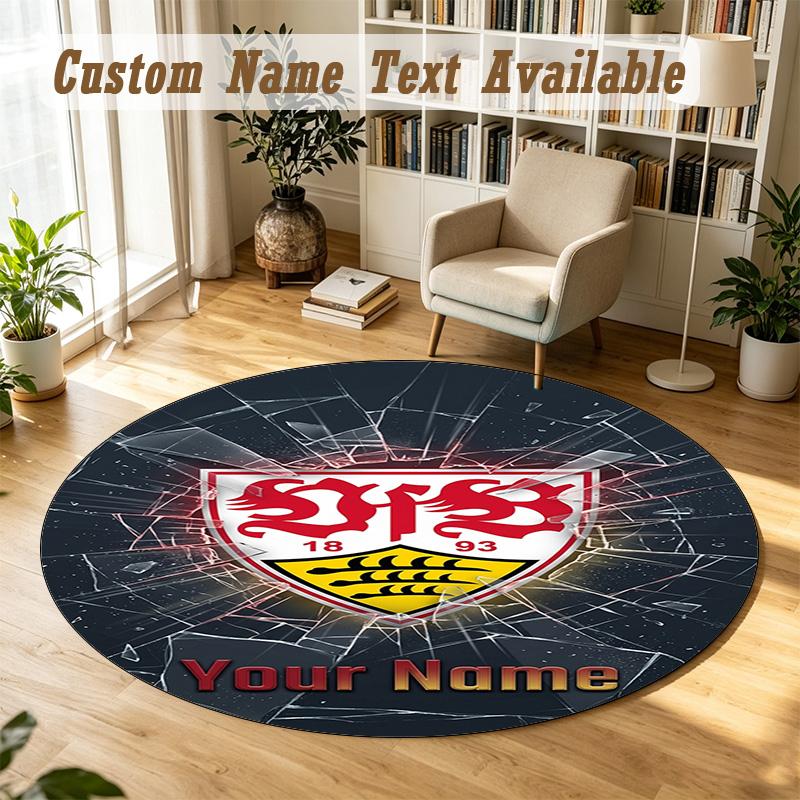 Round Rug Custom NameVfB Stuttgart FC Pattern Non Slip Carpet Home Floor Decor