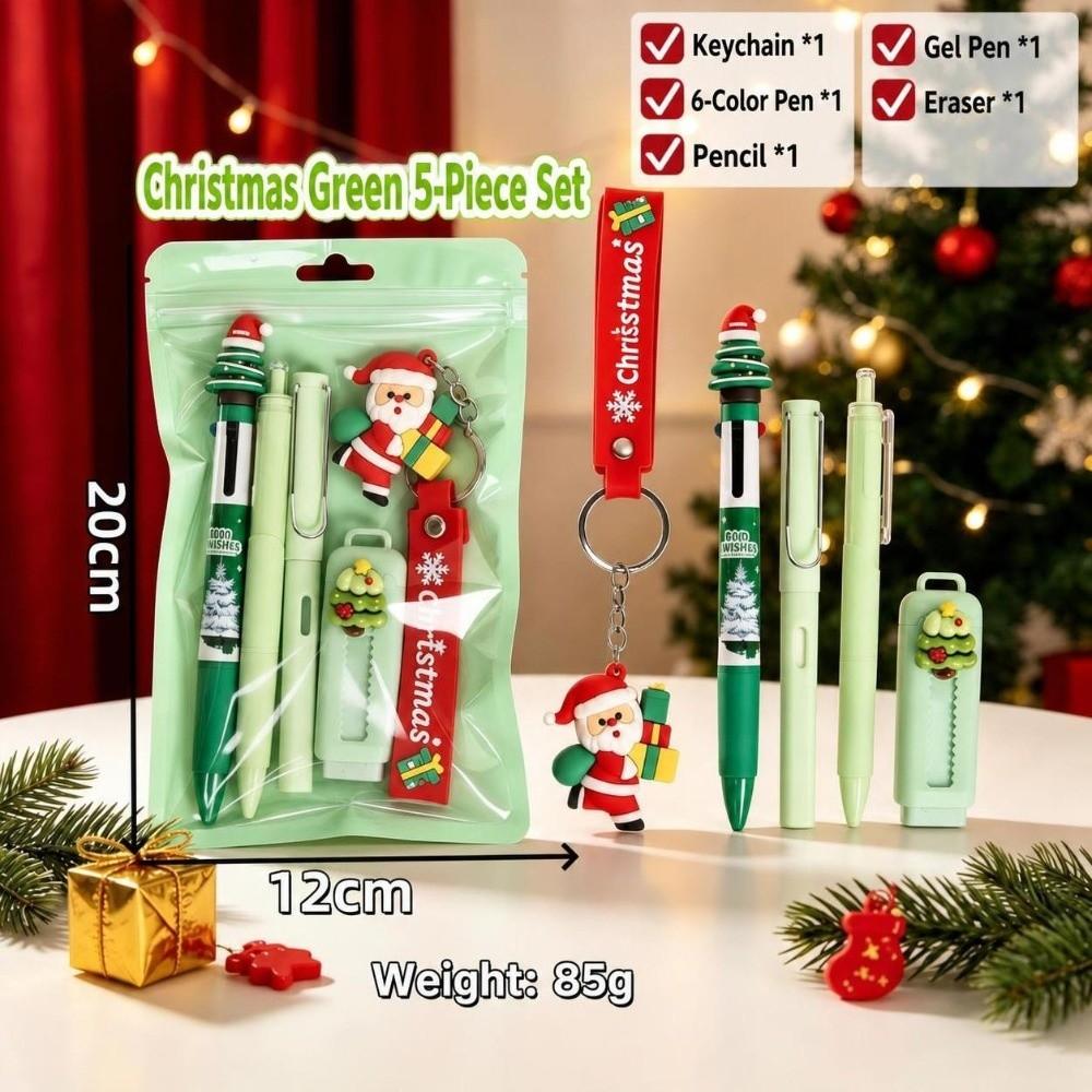 5Pcs Keychain Christmas Stationery Set Pencil Eraser Kids Christmas School Supplies School Supplies