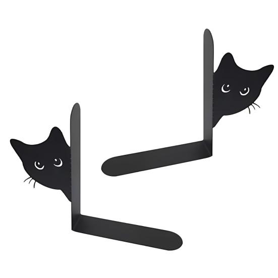2Pcs Cat Book Stand Whimsical 3D Cat Design Sturdy Metal Construction Booklocks Powder-coated Decorative Bookends
