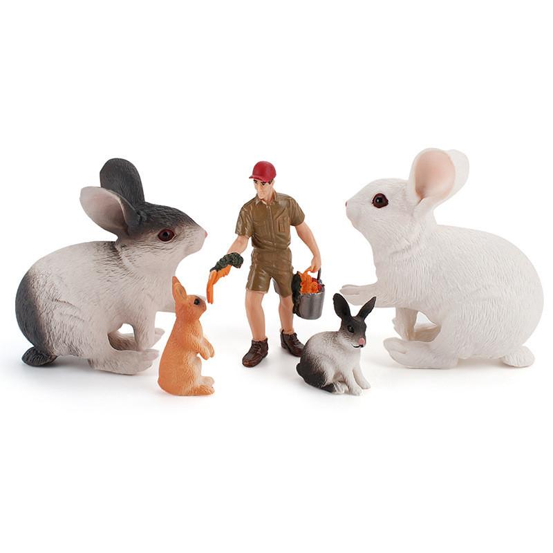 Farm Rabbit Scene Pvc Miniature With Standing And Sitting Rabbits For Micro Landscape Decor