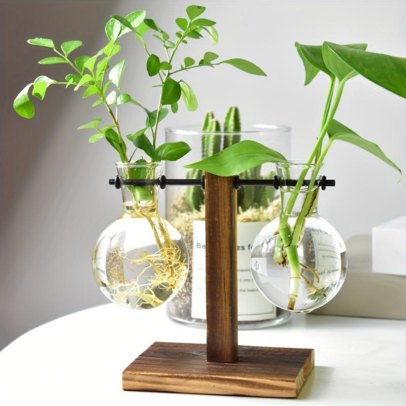 Creative Wooden Frame Hydroponic Vase Dill Plant Transparent Glass Flower Arrangement Container Desktop Ornament Home Decoration Products