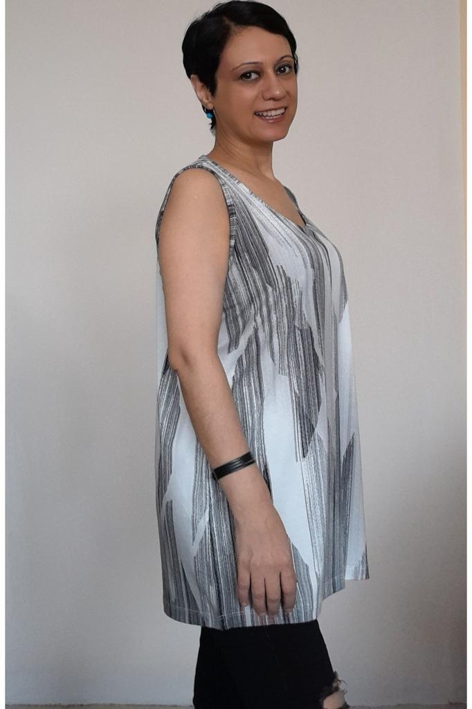 Women's Style Big Size T-Shirt White Black Patterned Thick Strap Combed Cotton Viscose T-Shirt