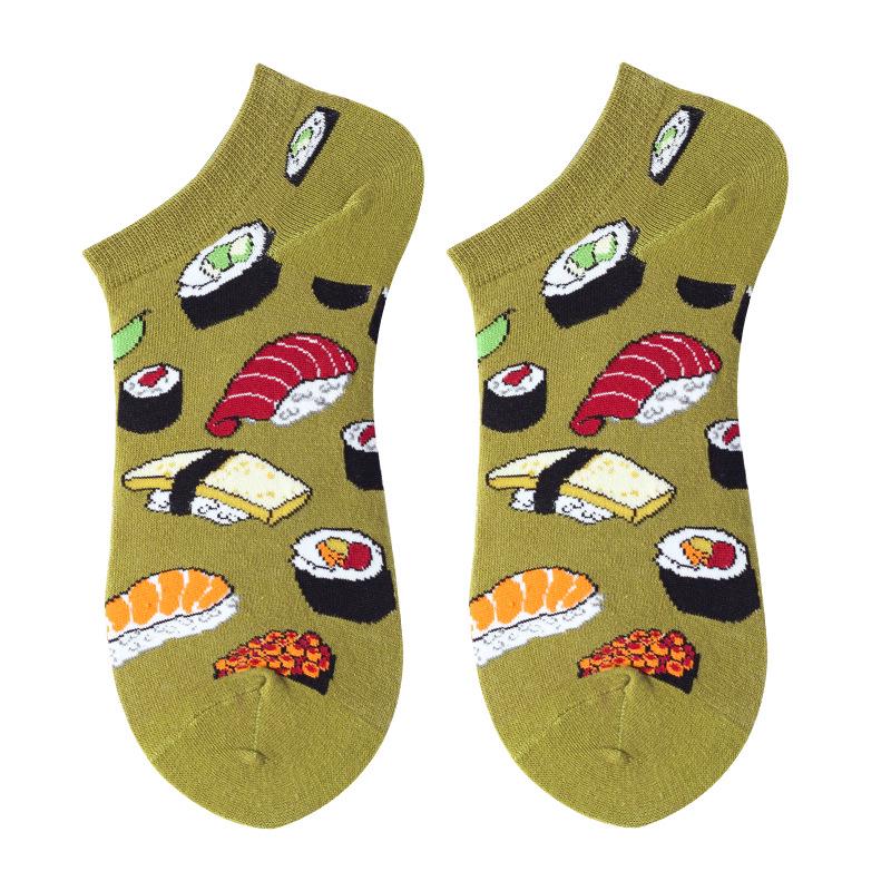 Spring Summer Socks Cute Funny Harajuku Cartoon Men Boat Oil Painting Food Casual Cotton Short Socks for Female Sox