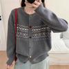 Осенне-зимний кардиган Модный с круглым вырезом Корейский стиль Ретро Цветные блоки Жаккардовая вязка Свободный свитер Новое пальто