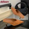Fashion Fashion Pointed Toe Ladies Medium Heels Slippers Shoes Female Slides Heeled Slippers Sandals Shoes For Women Mules 2025 New