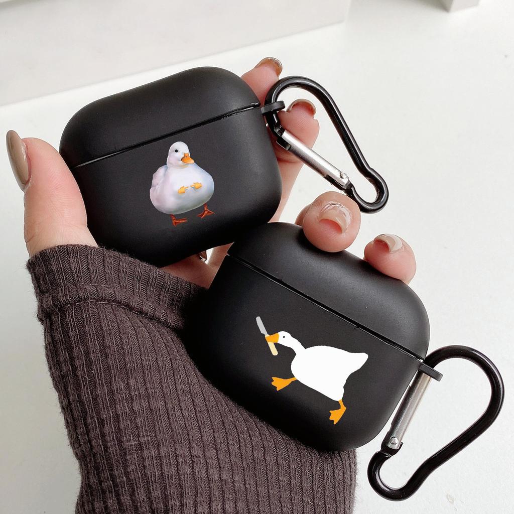 Мультяшная Утка Сомнения с Крючком для Airpod Pro 3 Pro2 Черный Защитный Чехол Силиконовый Чехол для Apple Airpods 2 1 Чехлы для Наушников