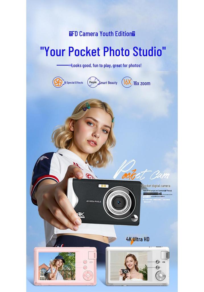 4K 64MP Digital Camera with 16x Zoom for Entry-Level Photography & Videography Students