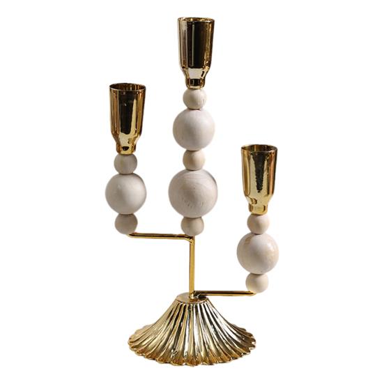 Подсвечник из чугуна с деревянными бусинами, винтажный, на 1/2/3 свечи, для домашнего офиса, гостиной, прихожей, декоративный металлический подсвечник