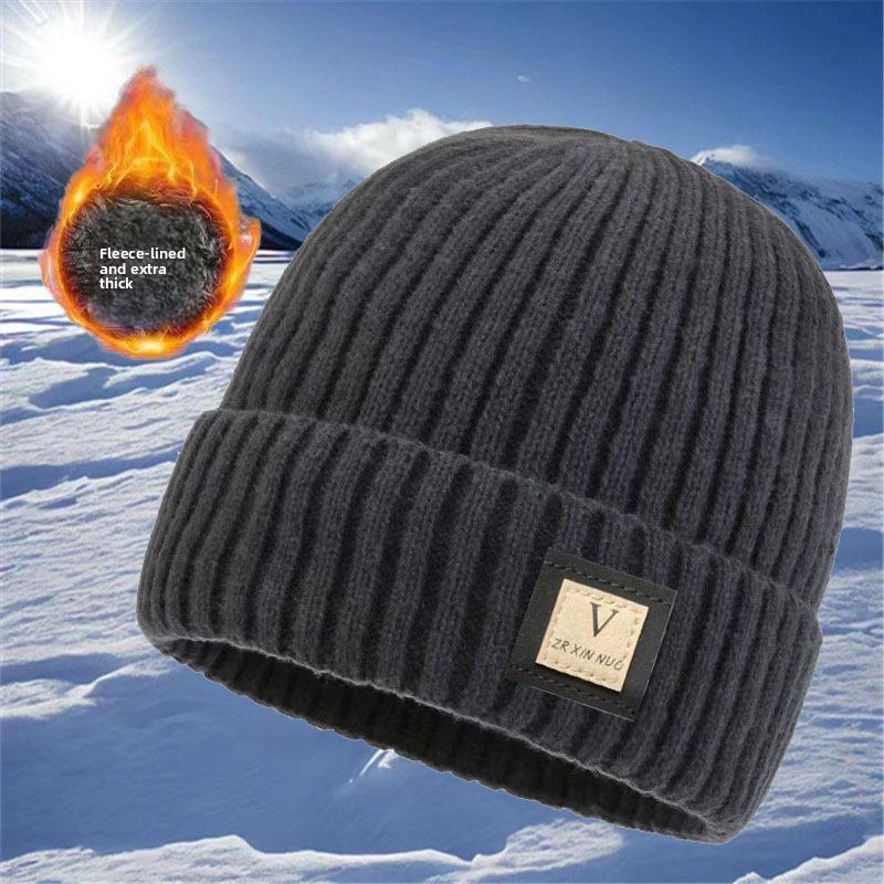 Мужская зимняя утепленная шерстяная вязаная шапка с флисовой подкладкой, модная универсальная однотонная шапка в корейском стиле