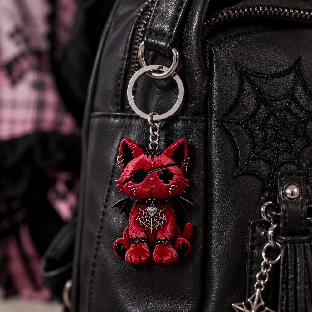 Halloween Gothic Cat Keychain Acrylic Kitten Pendant Creative Wounded Cat Keychain  Bag Decoration