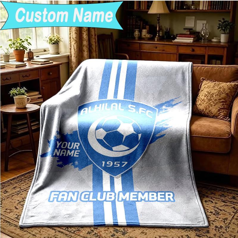 1PC Custom Name Blanket Al Hilal Emblem Design Flannel blankets Patterns Throw Blanket All-Season Soft Gift for Couch, Bed, Camping, Birthday gifts