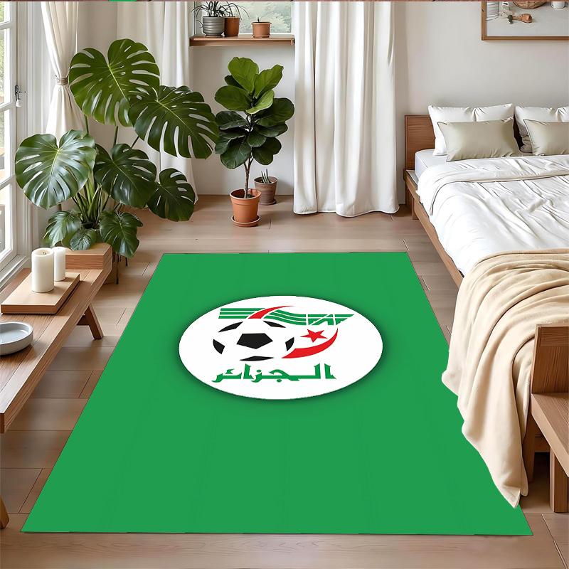 Anti‑Slip Crystal Velvet Floor Rug, Algeria National Team Design Carpet for Indoor Living Bedroom Home Decoration