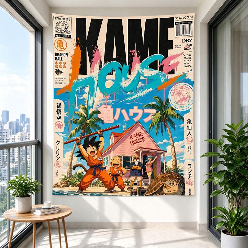 Dragon Ball Kame House Retro Magazine Poster Goku Krillin Roshi Beach Anime Art
