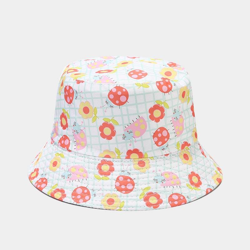New flower pattern bucket hat spring and summer outdoor travel sun hat women's double-sided basin hat