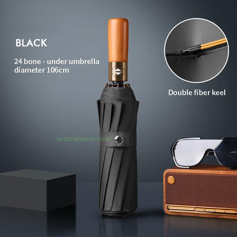 Ветрозащитный зонт с деревянной ручкой, полностью автоматический, большой, 3 складных, двойные ребра, защита от ультрафиолета, для путешествий, дождя, мужчин, женщин, подарок, 32 кости