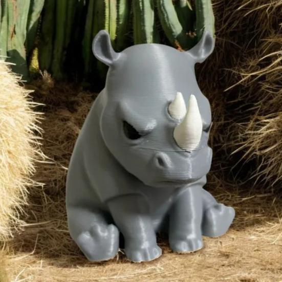 Украшение в виде сердитого маленького носорога, напечатанное на 3D-принтере, статуэтка носорога, настольная статуэтка носорога для украшения полки стола в домашнем офисе