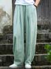 Johnature Women Loose Cotton Linen Casual Pants Solid Color Elastic Waist Lantern Pants Spring Female Trousers