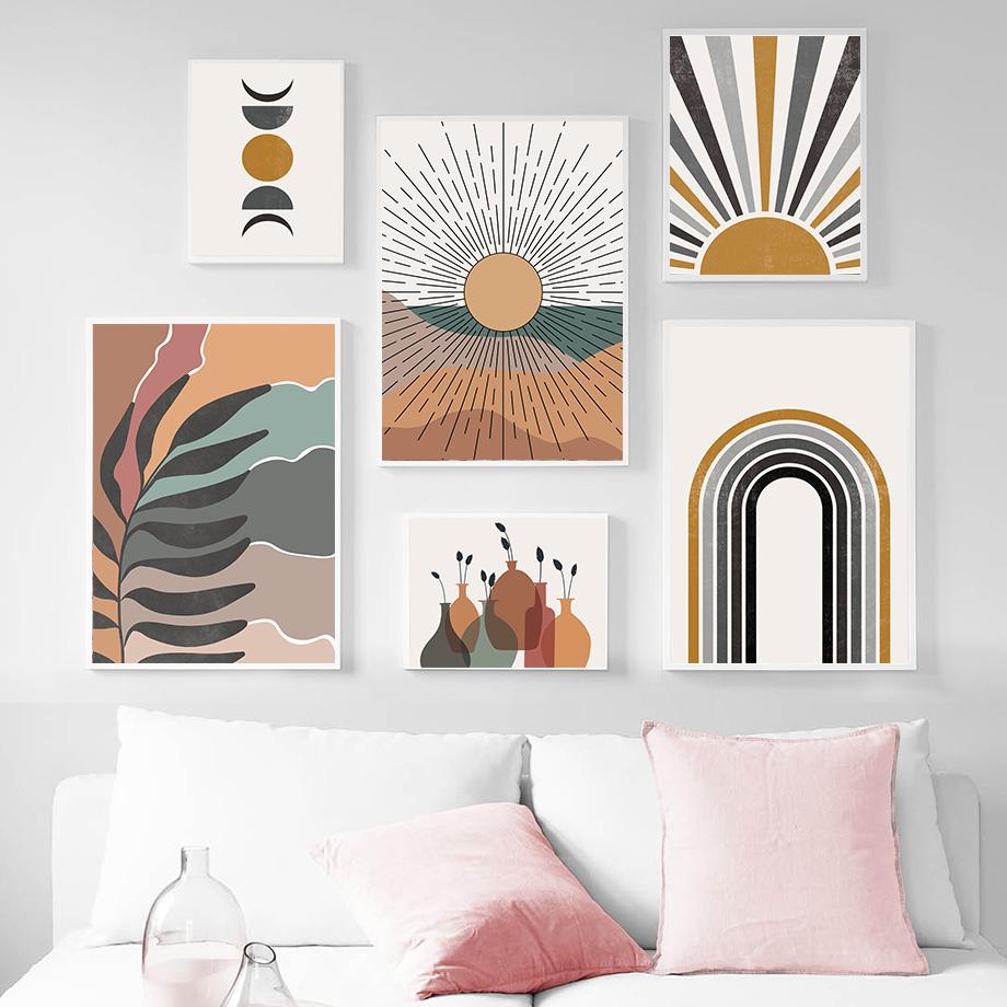 Солнечные листья Радуга Абстрактная геометрия Бохо Скандинавская настенная живопись Галерея постеров и принтов Настенная картина для декора гостиной