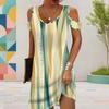 Women Plus Size V Neck Cold Shoulder Abstract Printed Short Sleeve Curved Hem Dress
