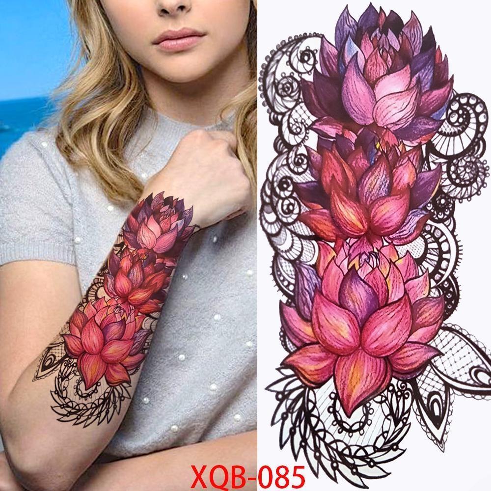 NEW 1 PC 210*114MM Cherry Blossom Fake Temporary Tattoo For Women Girl Watercolor Rose Flower Tattoos Flora Branch Chest Back Tatoo Paper Stickers