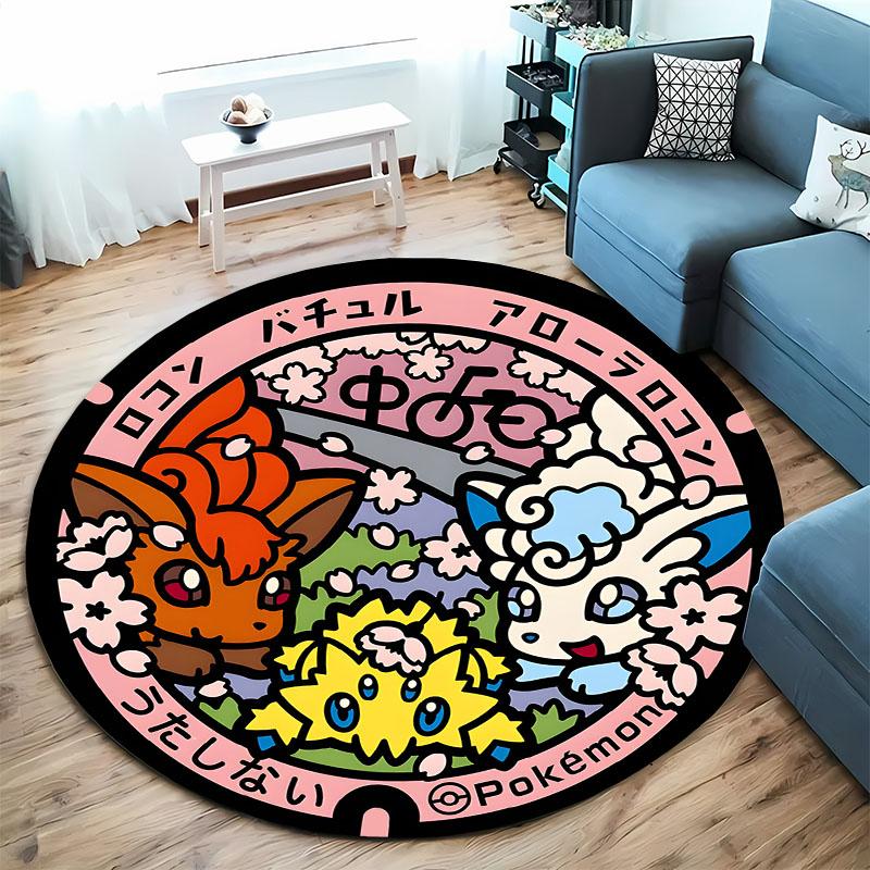 Pokemon Classic Character Collection Print Round Carpet Bedroom Living Room Mat Sofa Home Room Decor Rug Gift for Family Friends