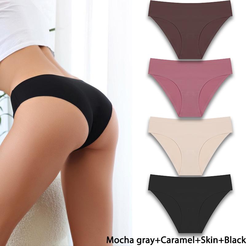 FINETOO 4 шт./компл. сексуальное женское нижнее белье с низкой талией бесшовное нижнее белье дышащие трусики-треугольники телесного цвета нижнее белье