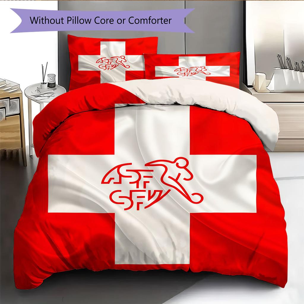 Switzerland national football Pattern Bedding Home Decoration Birthday Gift (1 * duvet cover + 2 * pillowcase, without core),fan merchandise.
