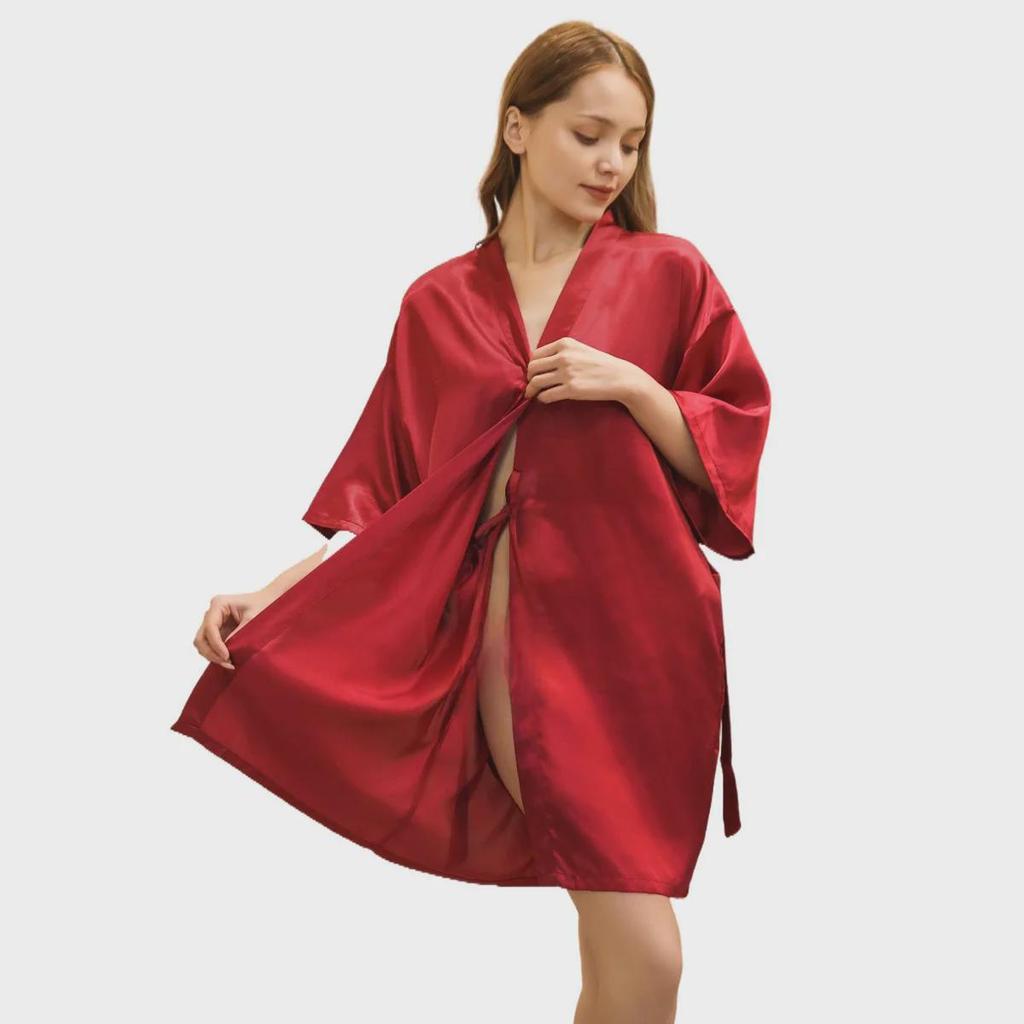 Летняя свадебная ночная рубашка-кардиган для невесты, тонкий рукав с пятью точками, однотонное утреннее платье