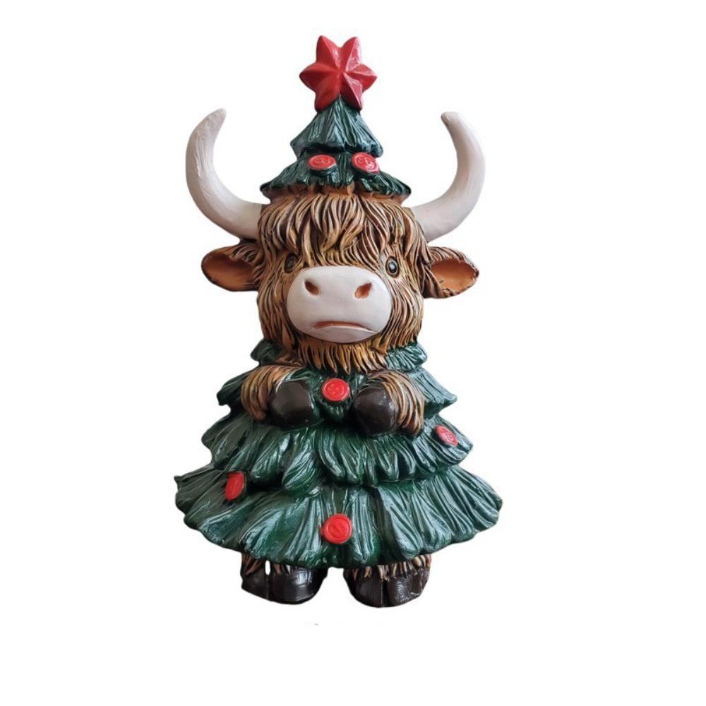 Halloween Tabletop Ornament Resin Christmas Highland Cow Statue Funny Decorative Cow Figurine Cute Animal Sculpture Party