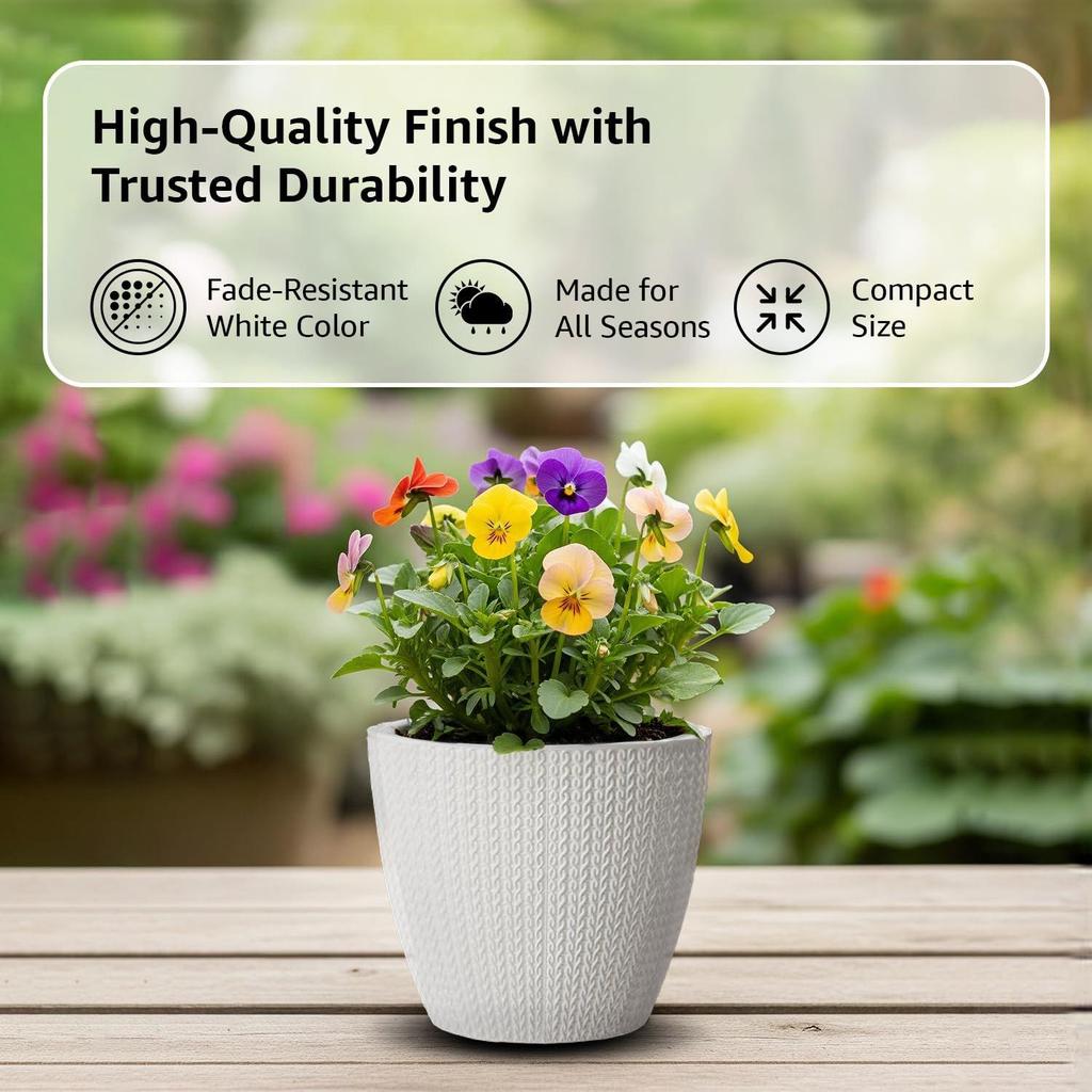 Круглый горшок для цветов 5 дюймов/12,9 см для помещения и улицы, белый, лучший для декора террасы/балкона/дома/офиса – Набор из 5 штук