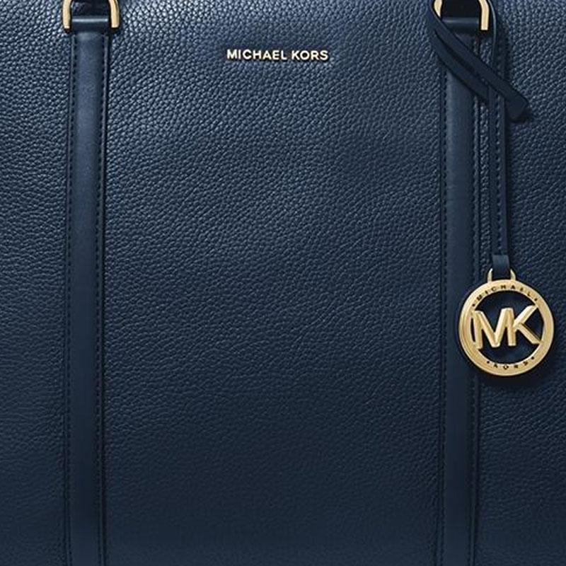 Michael Kors TEMPLE подвеска металлические аксессуары сумка-тоут с фактурой кожаная сумка большая женская темно-синий