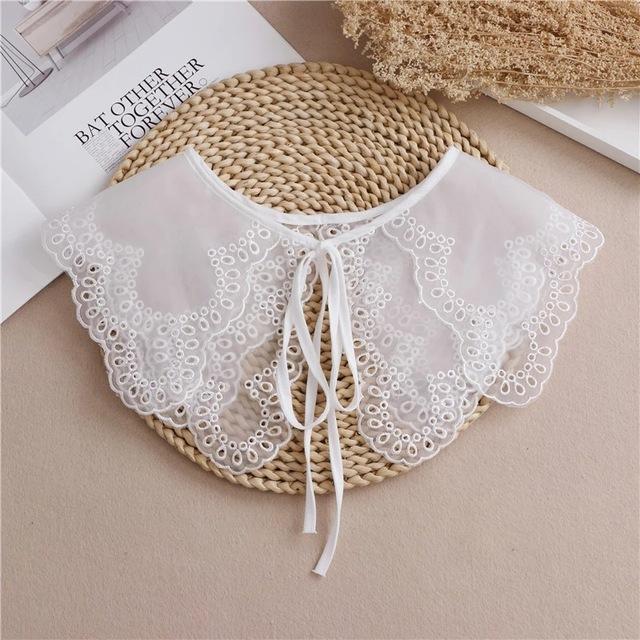 Linbaiway Lace Chiffon Doll Fake Collar Ladies Shawl Wrap Removable Detachable Embroidered False Collar Clothes Accessory