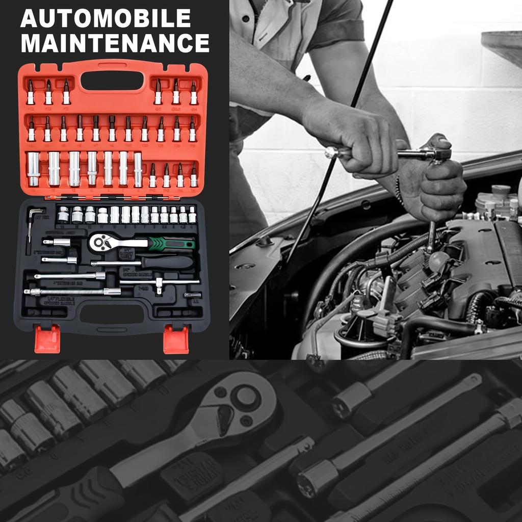 Набор из 53 торцевых ключей с храповым механизмом 1/4 дюйма, набор метрических шестигранных головок, набор торцевых ключей с храповым механизмом на 72 зуба, набор для ремонта автомобилей