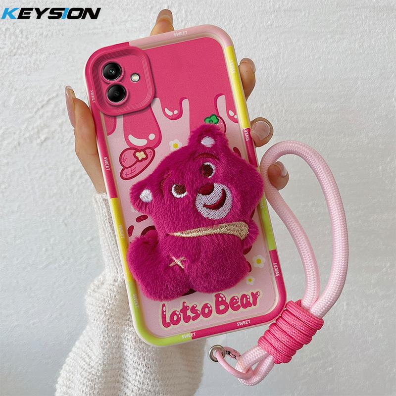 KEYSION Милый 3D мультяшный плюшевый чехол для Samsung A06 4G A05 A04 со шнурком Мягкий силиконовый противоударный чехол для телефона Galaxy A06